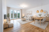 Beispiel Möblierung Wohnen/Essen - Moderne Terrassenwohnung mit kleinem Garten ab 1.7.