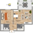 Grundriss - 2-Zimmer-Wohnung mit großem Balkon
